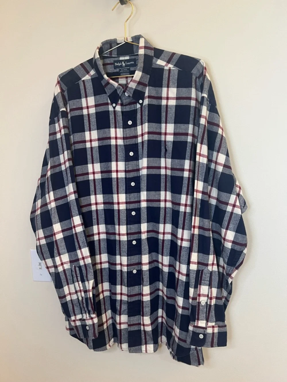 Ralph Lauren Blake Shirt XXL Plaid Button Down Navy Burgundy Cotton - Picture 8 of 8
